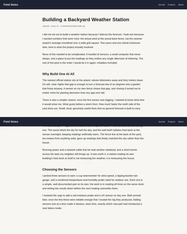 Two viewport screenshots of a demo article page, stacked one on top of the other: the sticky header repeats at the seam, and the lazy-loaded figures below the fold are still blank.